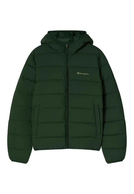 Champion Men's Hooded Jacket, crinkle-effect nylon fabric water-repellent, Repreve padding, front pockets, ideal for cold weather, loose wide fit