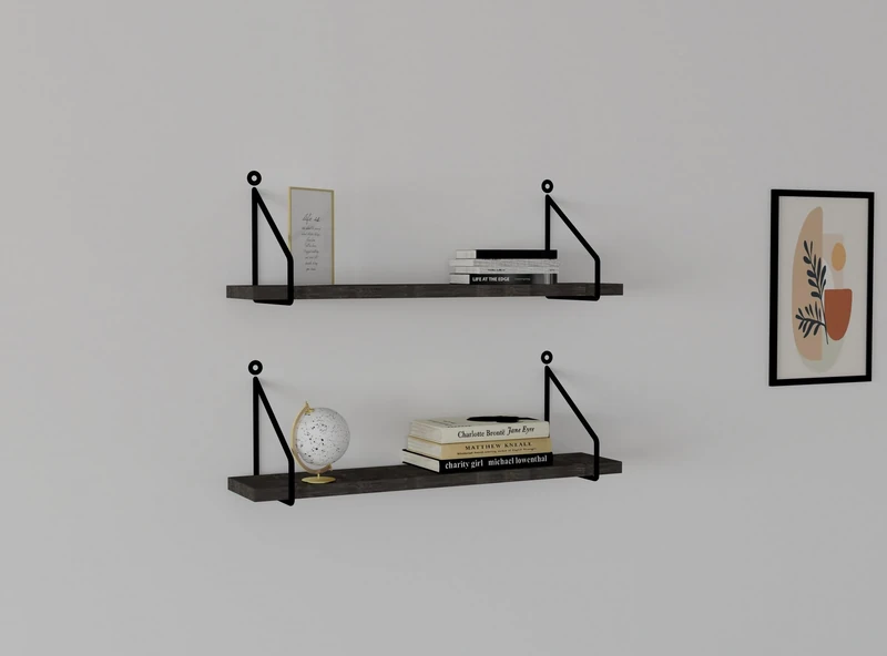 Hanah Home Modern Wall Shelf (2 Pieces), Anthracite, 60 x 12 cm, 100% Melamine Coated Particle Board, 18 mm Thick, Stylish & Functional for Industrial Spaces - Image 1