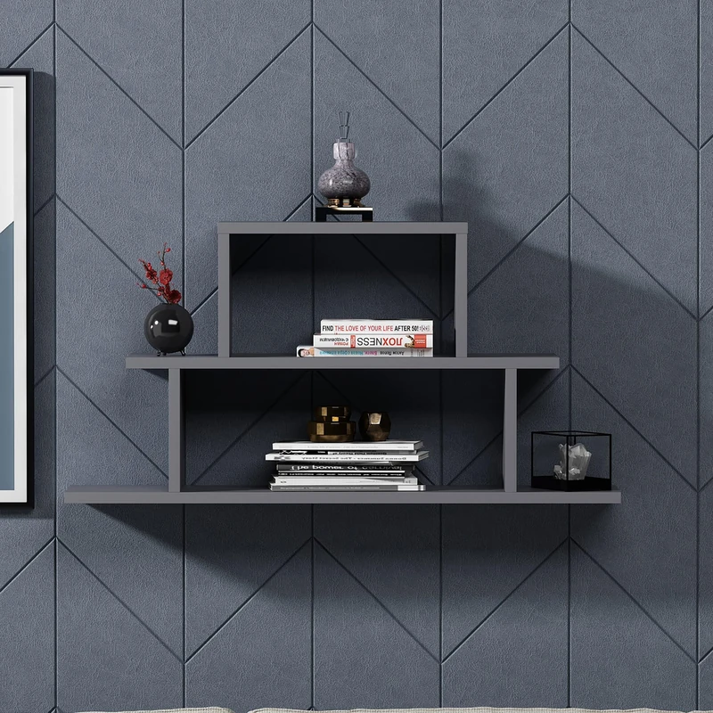 Hanah Home Stylish Wall Shelf, Anthracite, 90 x 19.6 x 45.4 cm, 100% Melamine Coated Particle Board, 18 mm Thick, Versatile Storage Solution for Modern Spaces - Image 1