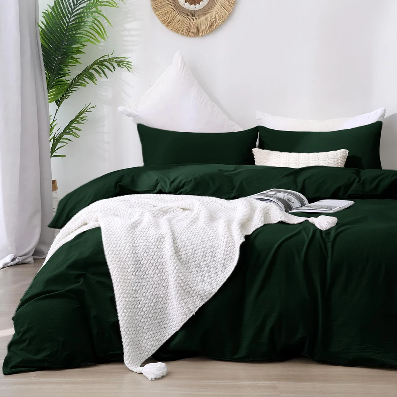 ATsense Duvet Cover Super King Size, 100% Washed Cotton, Linen Feel, Dark Green Comforter Cover, 3 Pieces Bedding Set, Soft and Breathable, Premium Luxury Hotel Style, Farmhouse Style