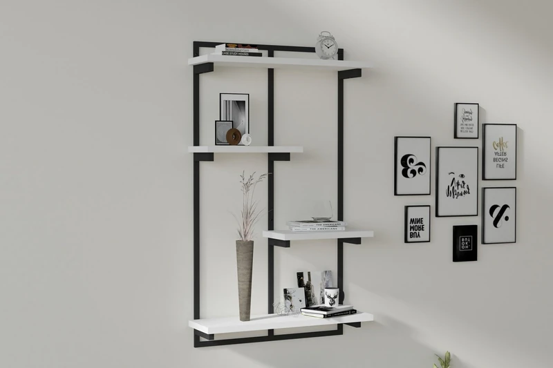 Modern Wall Shelf with Metal Frame, White, 70 x 120 x 15 cm, 100% Melamine Coated Particle Board, 18 mm Thick, Stylish & Functional for Home or Office - Image 1