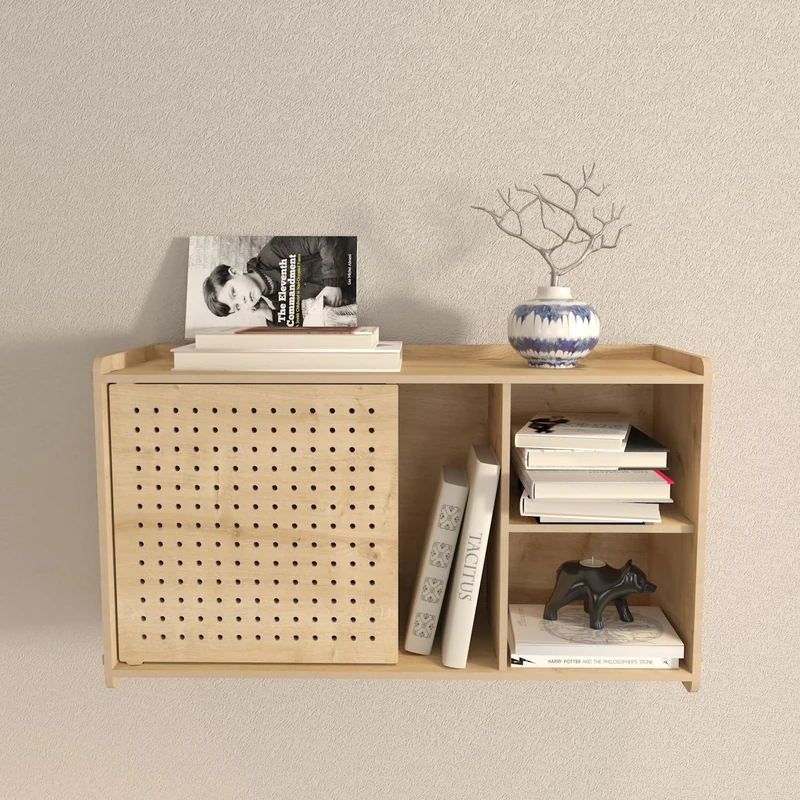 Stylish Oak Wall Shelf, 65 cm x 30 cm x 22 cm, 100% Melamine Coated Particle Board, 8 mm Thick, Perfect for Modern Home Decor & Organization - Image 1