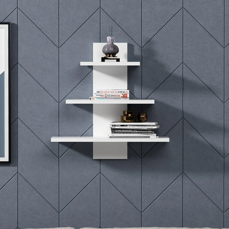 Stylish Wall Shelf, White, 59.6 x 19.4 x 59.6 cm, 100% Melamine Coated Particle Board, 18 mm Thick, Versatile Storage Solution for Home and Office - Image 1
