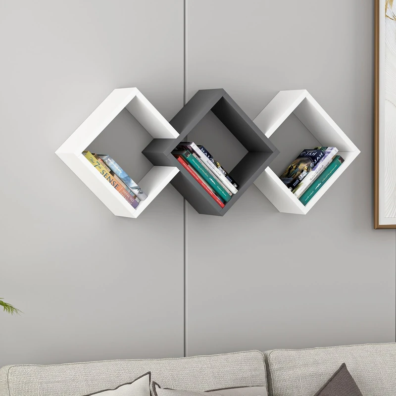 Stylish Wall Shelf, 102 cm x 42 cm x 20 cm, 100% Melamine Coated Particle Board, 18 mm Thick, White & Anthracite, Perfect for Modern Home Decor - Image 1