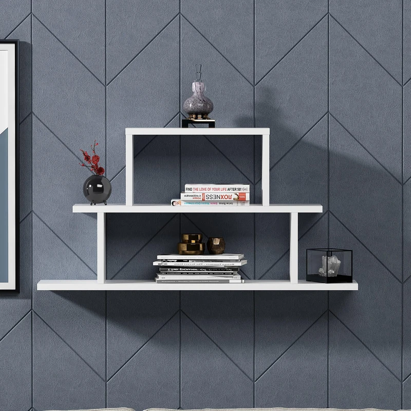 Hanah Home Stylish Wall Shelf, White, 90 x 19.6 x 45.4 cm, 100% Melamine Coated Particle Board, 18 mm Thick, Versatile Storage Solution for Modern Spaces - Image 1