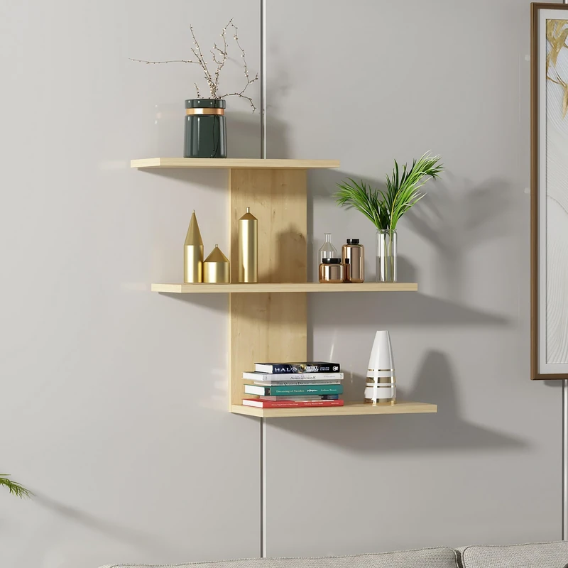 Stylish Wall Shelf, Oak Finish, 69.8 x 21.4 x 59.6 cm, 100% Melamine Coated Particle Board, 18 mm Thick, Versatile Storage Solution for Home and Office - Image 1