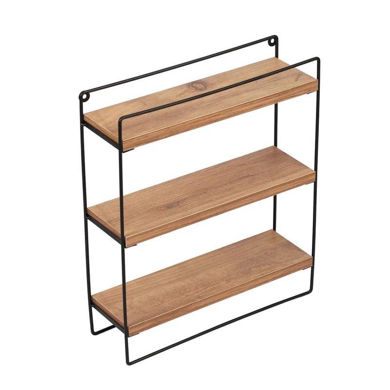 Stylish Wall Shelf, Oak & Black, 37 x 46 x 12 cm, 100% Melamine Coated Particle Board & Metal Frame, Perfect for Modern Home Decor & Storage - Image 1