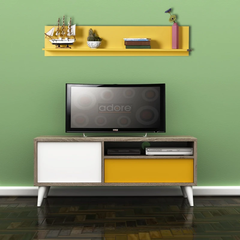 Stylish Yellow Wall Shelf, 120 cm x 25 cm x 20 cm, 100% Melamine Coated Particle Board, 16 mm Thick, Perfect for Modern Home Decor & Storage