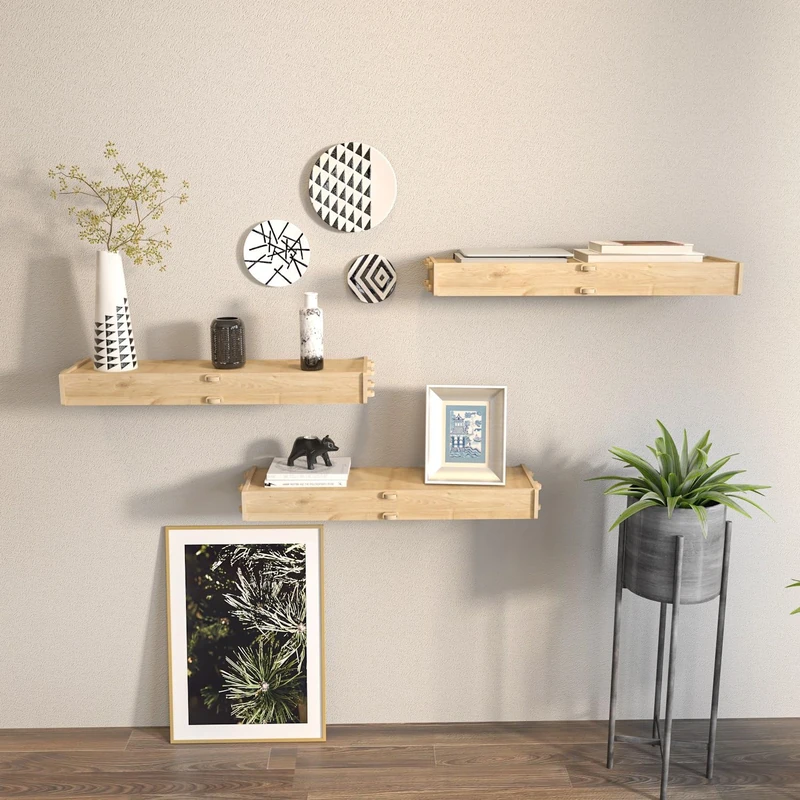 Stylish Oak Wall Shelf, 61.5 x 6.5 x 19.5 cm, 100% Melamine Coated Particle Board, 8 mm Thick, Perfect for Modern Home Decor & Storage Solutions - Image 1
