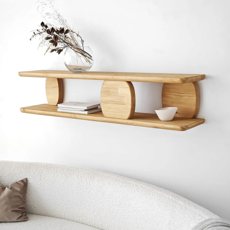Solid Wood Wall Shelf, Oak Finish, 120 x 30 x 24 cm, 100% Durable Construction, Ideal for Home Decor & Organising, Stylish & Functional Design - Image 1