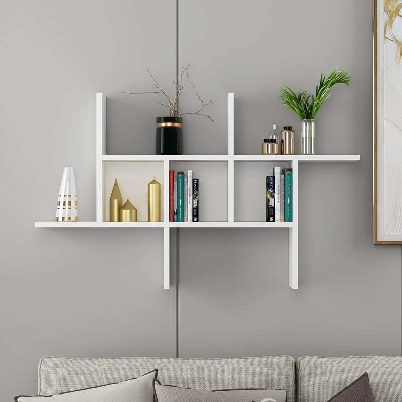 Stylish White Wall Shelf, 68 x 113 x 20 cm, 100% Melamine Coated Particle Board, 18 mm Thick, Perfect for Modern Home Decor & Organization