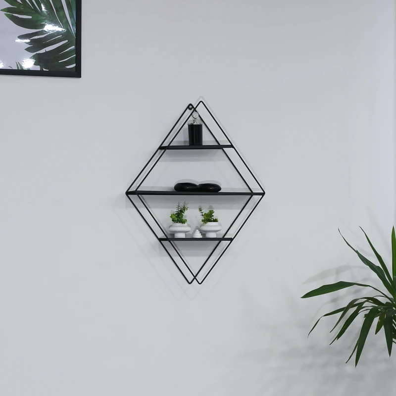 Stylish Black Wall Shelf, 66 cm x 9 cm x 51 cm, Durable 100% Metal Frame, Perfect for Modern Home Decor & Organising Spaces