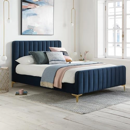 Birlea Double Bed Frame Navy Charles Midnight Blue Fabric 4FT6 135cm