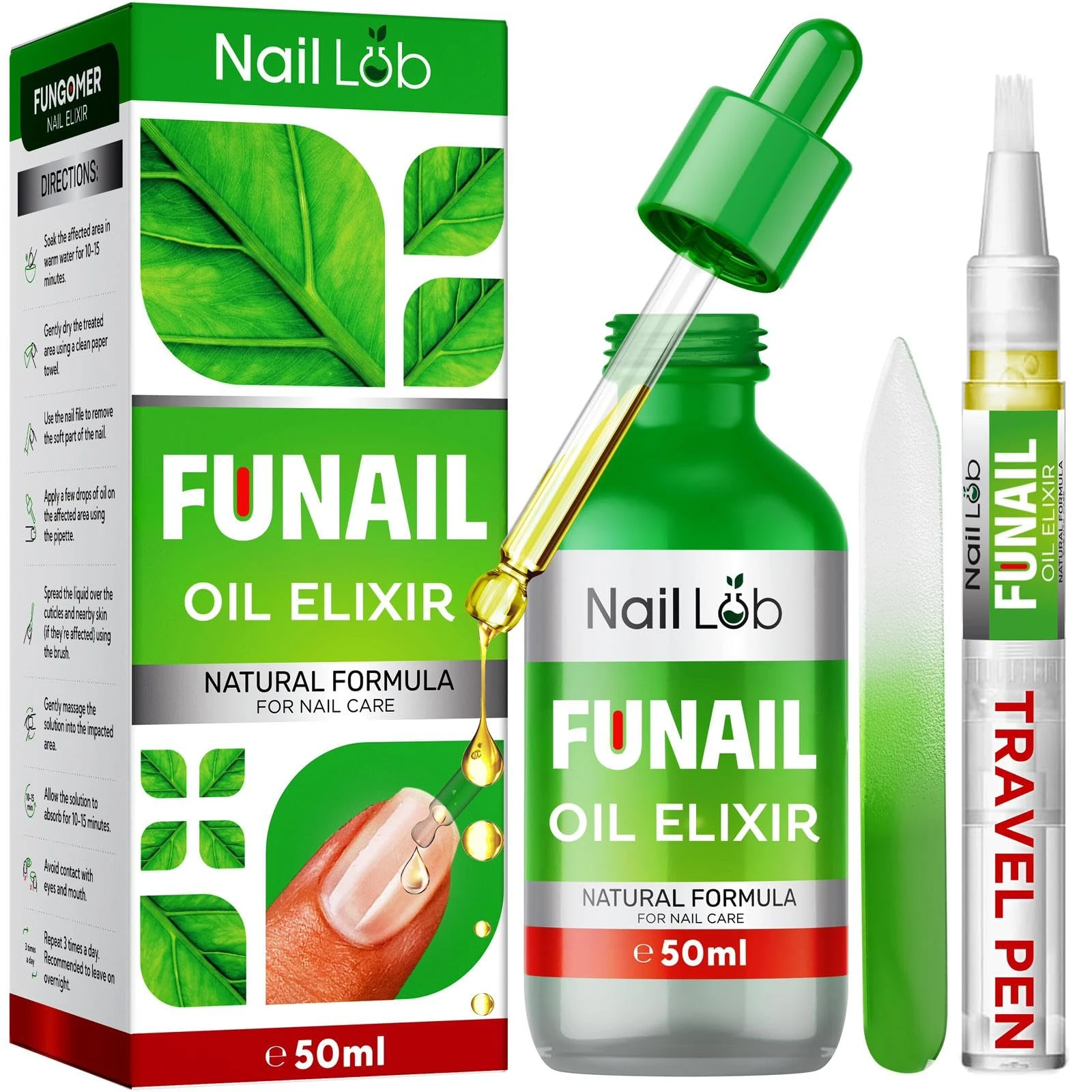 NAIL LAB Premium Fu Nail Elixir for Toenails Extra Strong - 50ml - Contains Tea Tree Oil, Nail Repair for Fingernails - Free 3ml Fu Nail Pen + Nail File
