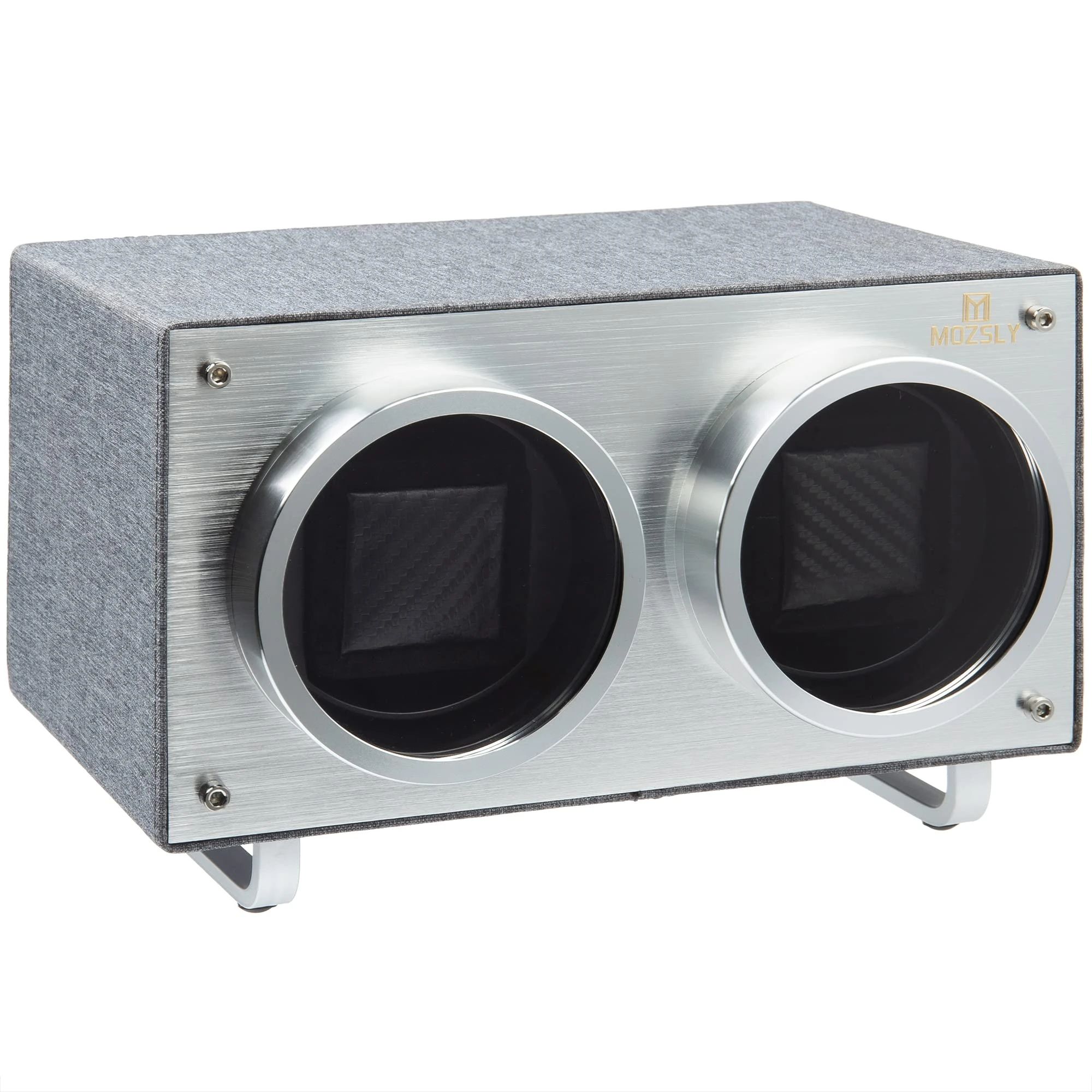 MOZSLY Double Watch Winder for Automatic Watches with Quiet Motor Gray Hemp Cotton Fabric