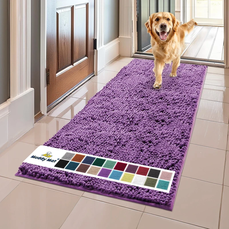 Muddy Mat® Original Dog Door Mat for Muddy Paws, Super Absorbent Microfiber, Non-Slip Washable Pet Rug, Quick Dry Chenille Entryway Carpet, Machine Washable Indoor Outdoor mat, Purple 24"x60"