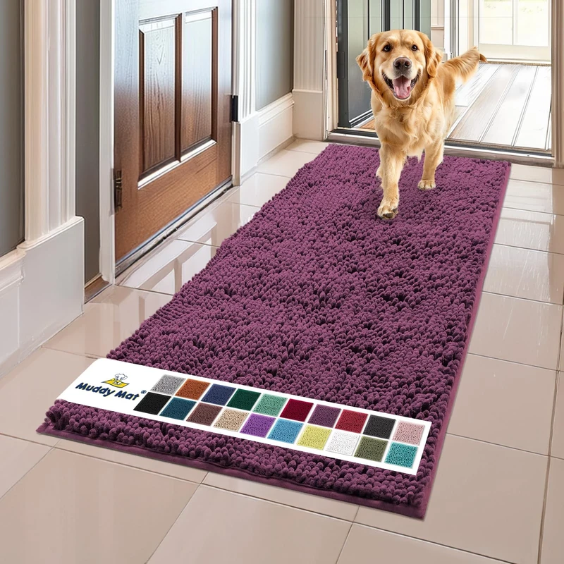 Muddy Mat® Original Dog Door Mat for Muddy Paws, Super Absorbent Microfiber, Non-Slip Washable Pet Rug, Quick Dry Chenille Entryway Carpet, Machine Washable Indoor Outdoor mat, Dark Purple 24"x60"