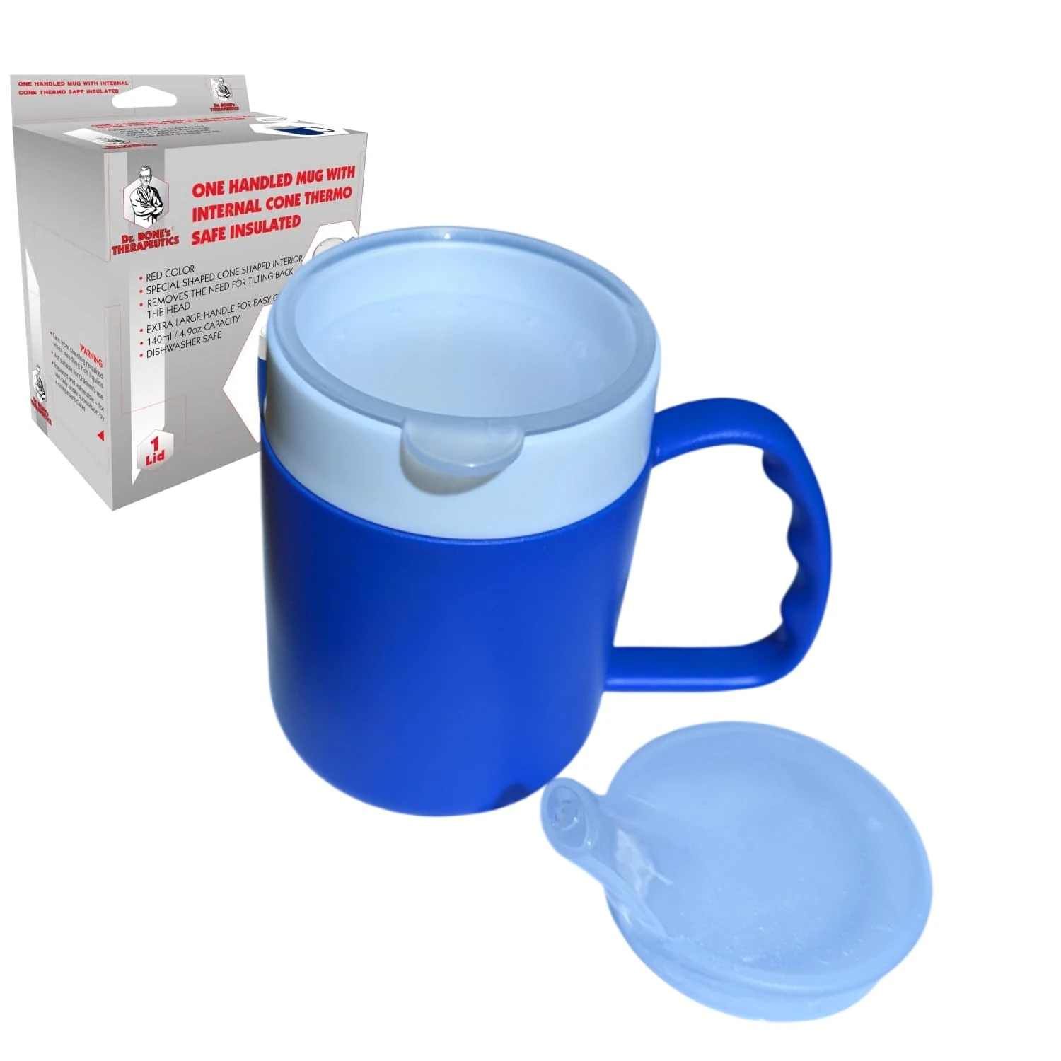 DR. BONE'S THERAPEUTICS ® Mug with Internal Cone BlackBerry with Spouted Lid with Small Opening, Drinking aid, Thermo Mug, Feeding Cup 140 ml (Blue 2 Lids)