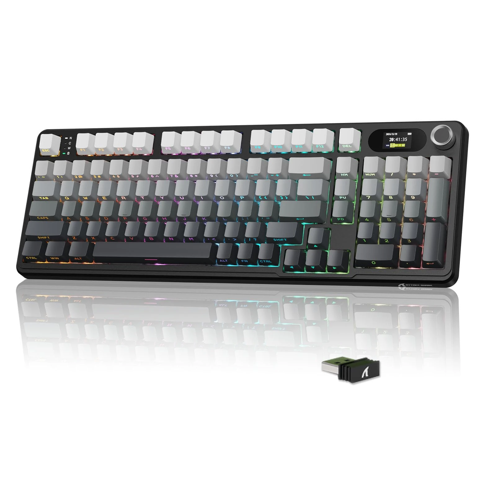 MAMBASNAKE × ATTACK SHARK X98 Pro 96% Wireless Gaming Keyboard-Smart LED Display&Knob, Tri-Mode BT/2.4G/USB-C, RGB Mechanical Keyboard, Side Engraved, Hot Swappable Gasket Custom, 4000mAh(Black)