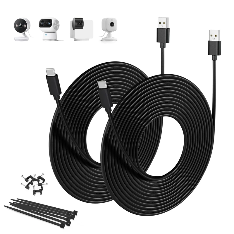 BASESAILOR Blink Outdoor 4 4th Gen Power Extension Cable 6M/2Pack,Extra Long USB A to USB C Charging Cord Type C 2.0 Charger Lead for Blink Mini 2,Petcube Cam 360,Security Camera Outdoor Indoor