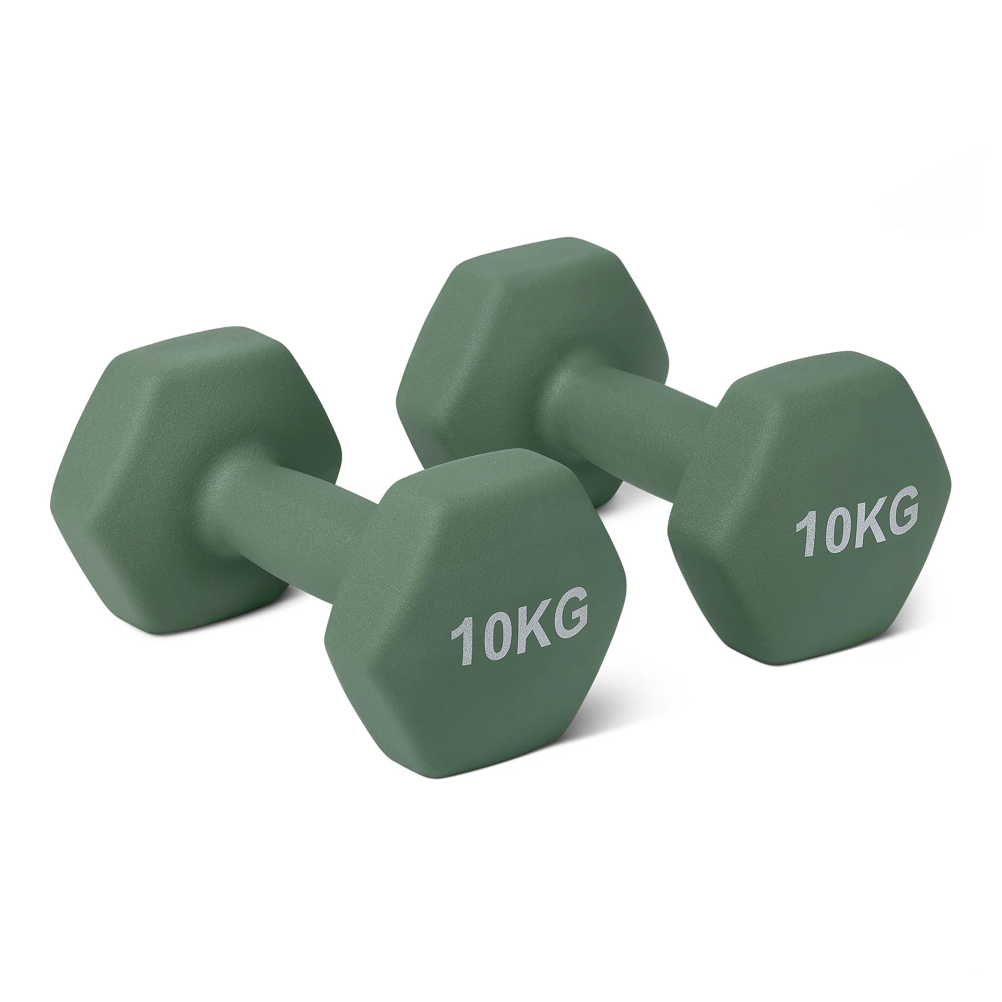 Amazon Basics Neoprene Dumbbell Weights Set, 10 kg, Olive