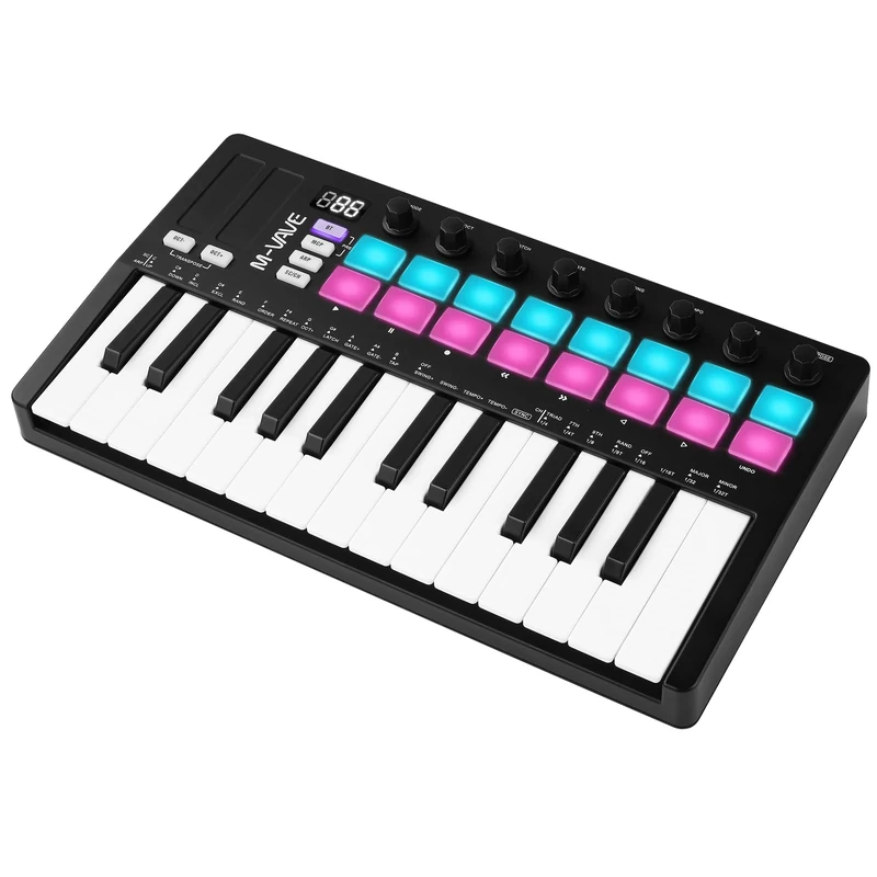 M-VAVE MIDI Controller, RGB Pad SMK-25II, Upgraded Keyboard, Portable Rechargeable Arranger, Black and White, Built-in Battery