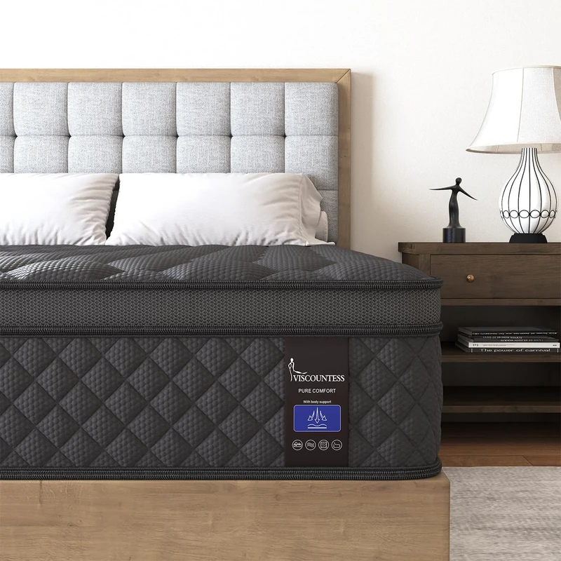 VISCOUNTESS Queen Mattress, 10 Inch Hybrid Mattress Euro Top Medium Firm for Back & Lumbar Support, 100 Night Trial, Individual Pocket Spring Bed for Motion Isolation & Pressure Relief