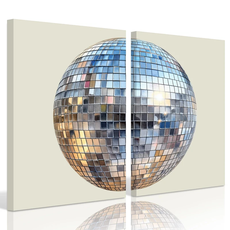 Baccone Disco Ball Wall Art Aesthetic Preppy Canvas Wall Decor Disco Ball Poster Funky Wall Art Trendy Prints Retro Art Girly Pictures for Living Room Bedroom 24x36 Inch Wrapped Canvas Set of 2