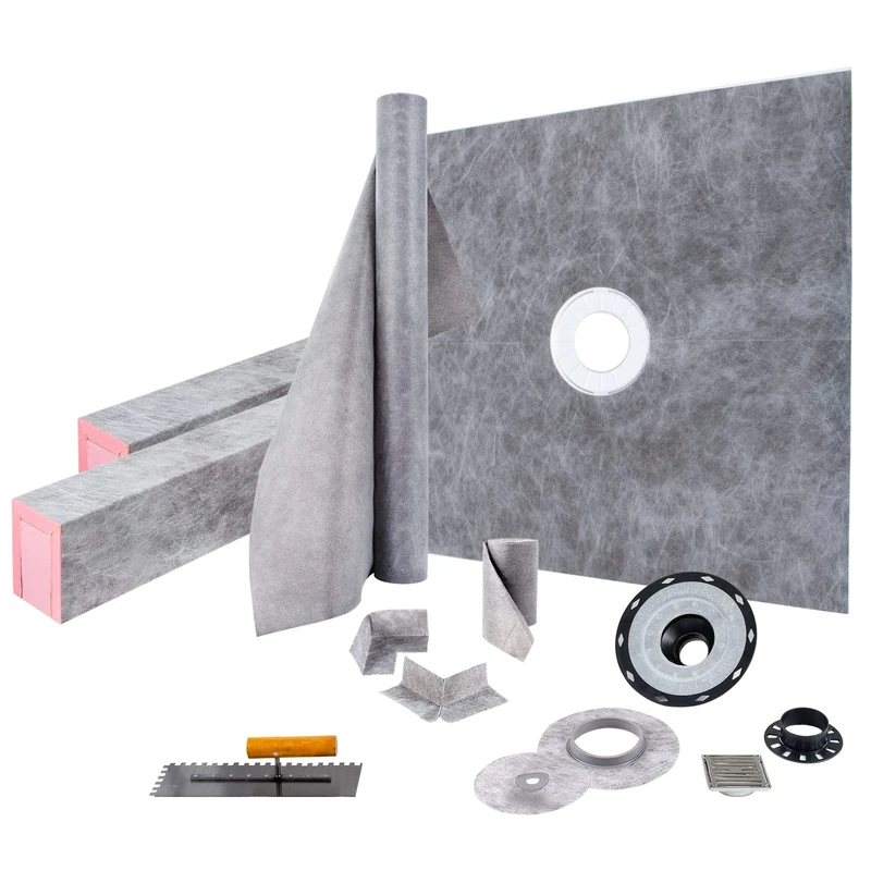 VEVOR Shower Curb Kit, 121.9 x 121.9 cm Watertight Shower Curb Overlay with 10.2 cm ABS Central Bonding Flange,10.2 cm Stainless Steel Grate,2 Cuttable Shower Curb and Trowel,Shower Pan Slope Sticks