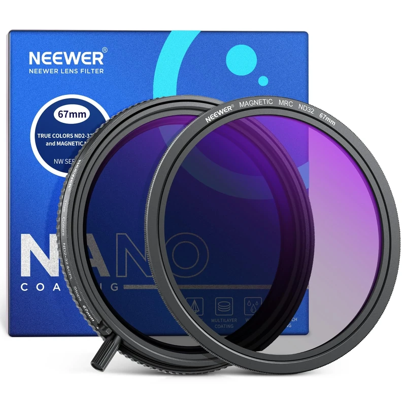 NEEWER True Colors 67mm Variable ND2-32 & CPL with Magnetic ND32, Polarized ND Filter Set, 2in1 Adjustable One Rotatable Light Reduction Reflection Elimination No Color Shift No X Cross No Vignetting