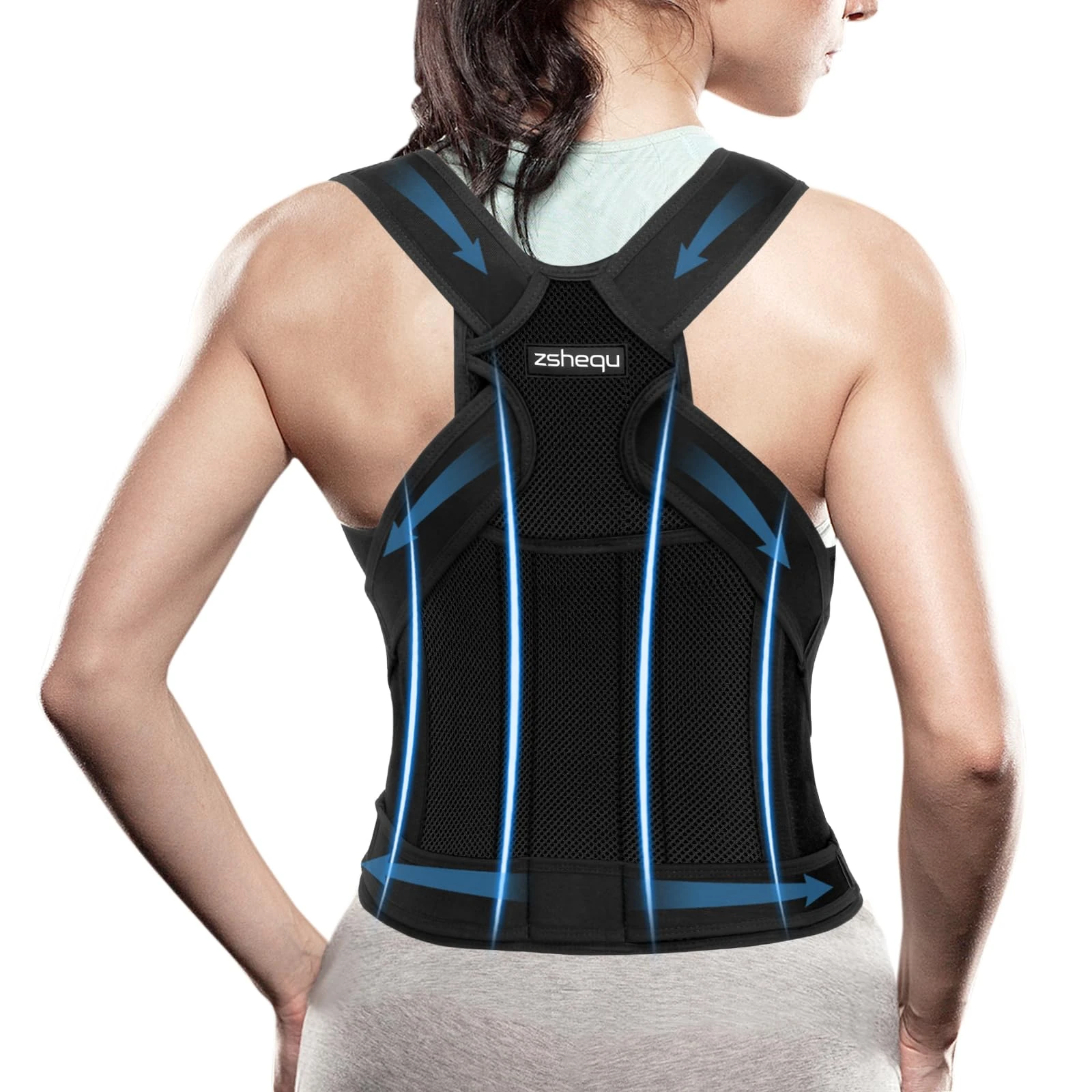 Back Support Brace Posture Corrector: Adjustable Shoulder Neck Lumbar Belt Strap - Upper Lower Back Straightener Supports for Women and Men - Breathable Back Braces for Spine Scoliosis Hunch - S