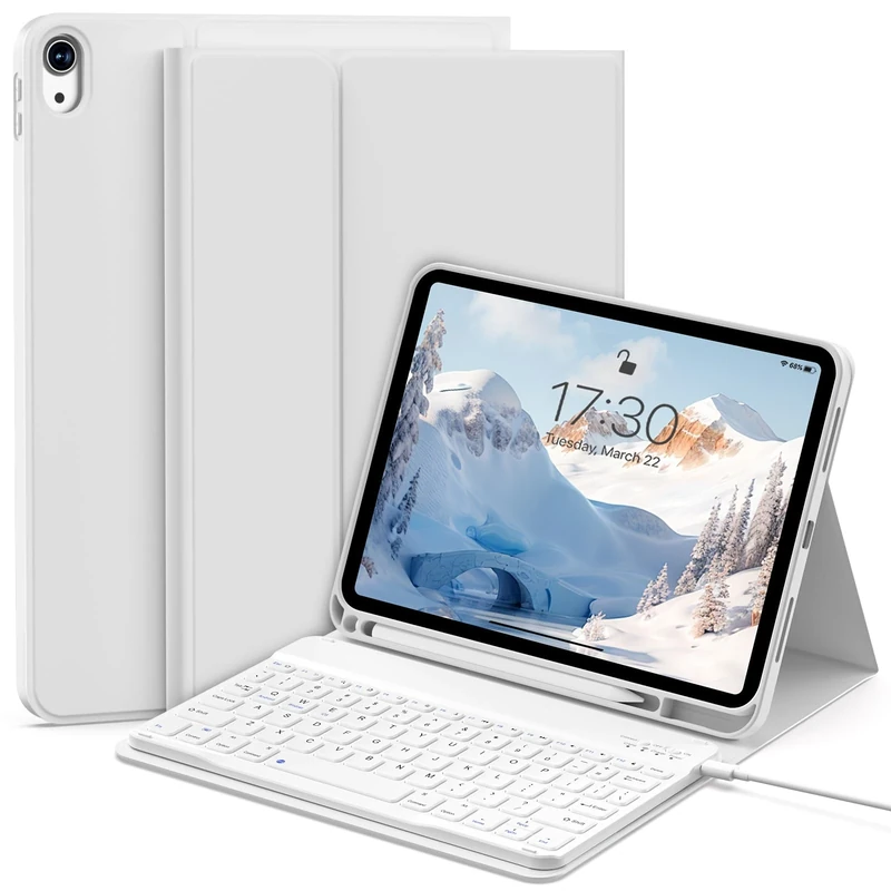 aoub Keyboard with Case for iPad 11th Generation 2025 (A16) 11 inch/ 10.9 inch 10th Generation 2022, Keyboard Case with Pencil Holder for iPad 11/10 Gen, QWERTY UK Layout, Grey