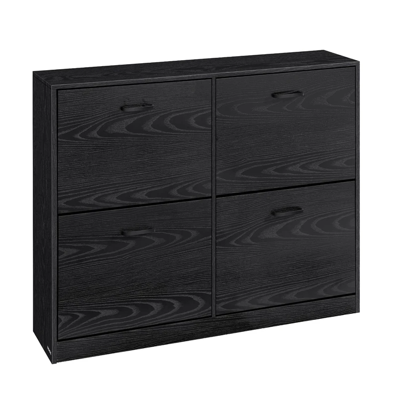 VASAGLE Collection Shoe Cabinet with 4 Doors, Shoe Rack, Shoe Storage, Adjustable Divider, for 16-28 Pairs of Shoes, Hallway, 105.5 x 24 x 82.7 cm, Black CUSTOS LBC035B01