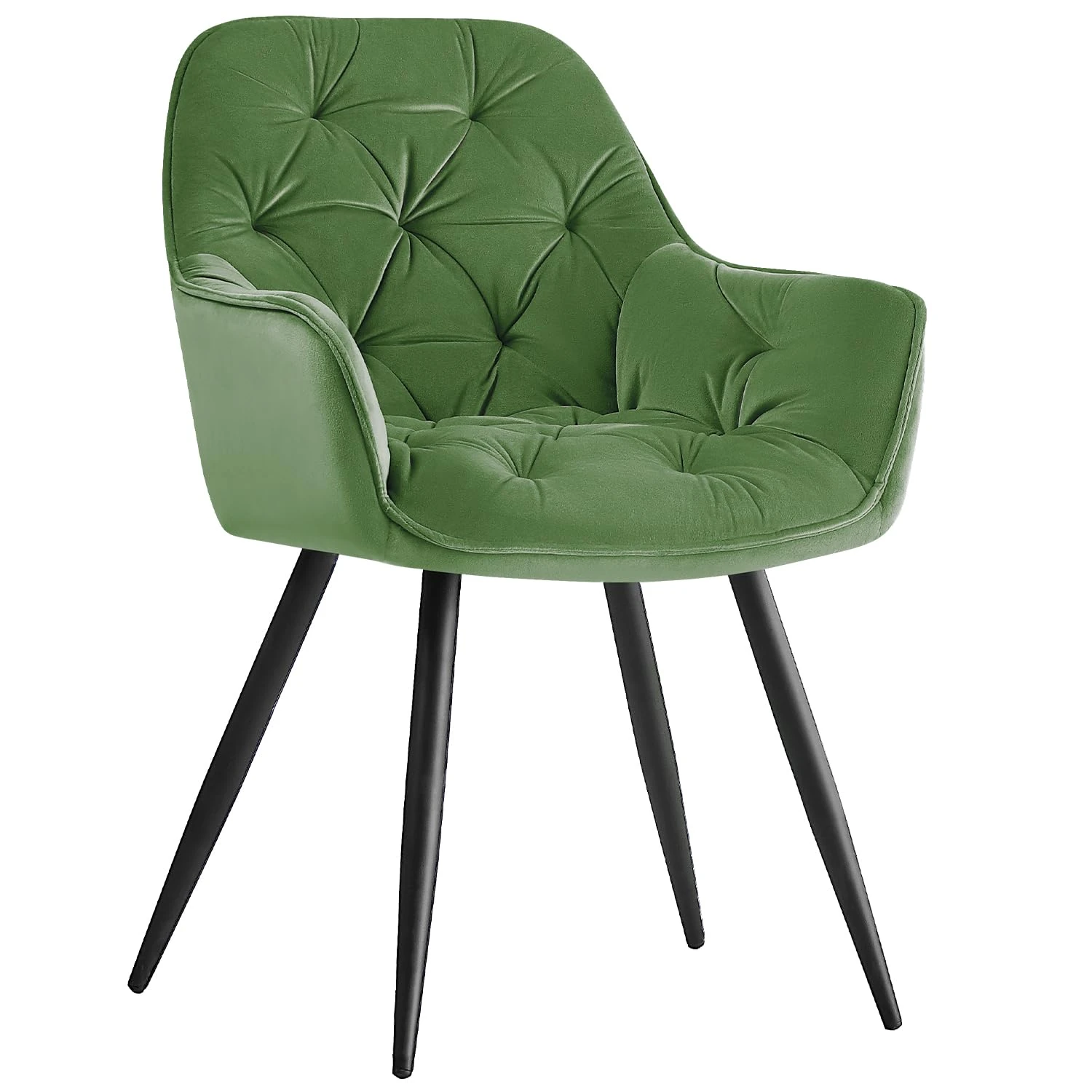 AINPECCA Dining chairs with Velvet Thick Padded Upholstered Kitchen Tub Chair Armchair with Backrest Metal Legs Living room Reception Leisure Chairs for Bedroom Lounge Office(Light Green,1)