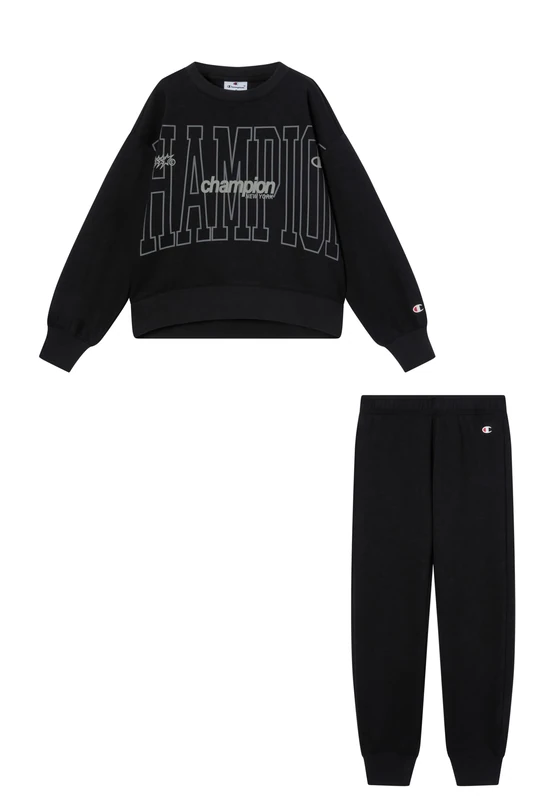 CHAMPION Girls' fleece tracksuit, set of sweatsuit and joggers with logo, elastic cuffs and ribbed hem
