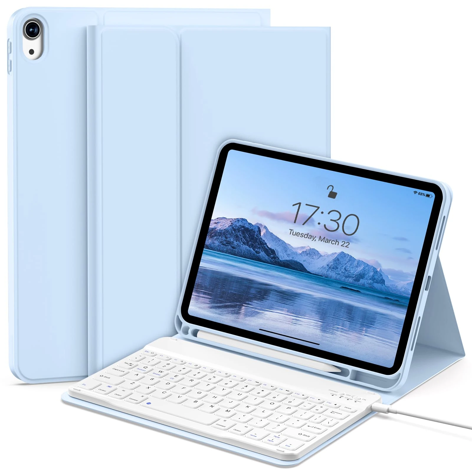 aoub Keyboard with Case for iPad 11th Generation 2025 (A16) 11 inch/ 10.9 inch 10th Generation 2022, Keyboard Case with Pencil Holder for iPad 11/10 Gen, QWERTY UK Layout, Blue