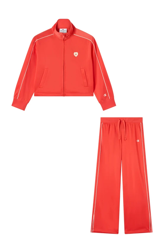 Champion Girls' fleece tracksuit, set of full-zip sweatsuit and joggers with logo, drawcord waistband