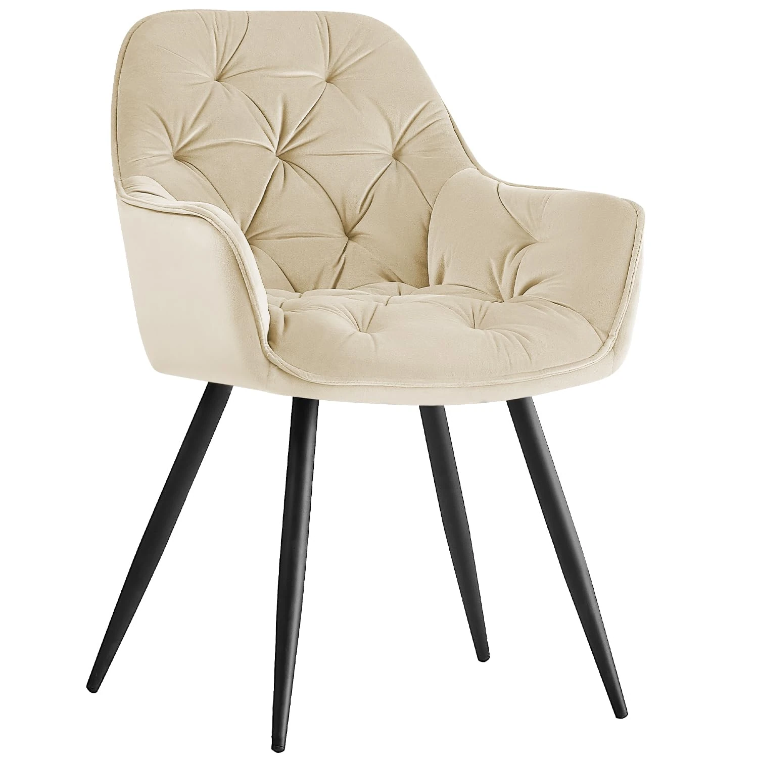 AINPECCA Dining chairs with Velvet Thick Padded Upholstered Kitchen Tub Chair Armchair with Backrest Metal Legs Living room Reception Leisure Chairs for Bedroom Lounge Office(Beige,1)