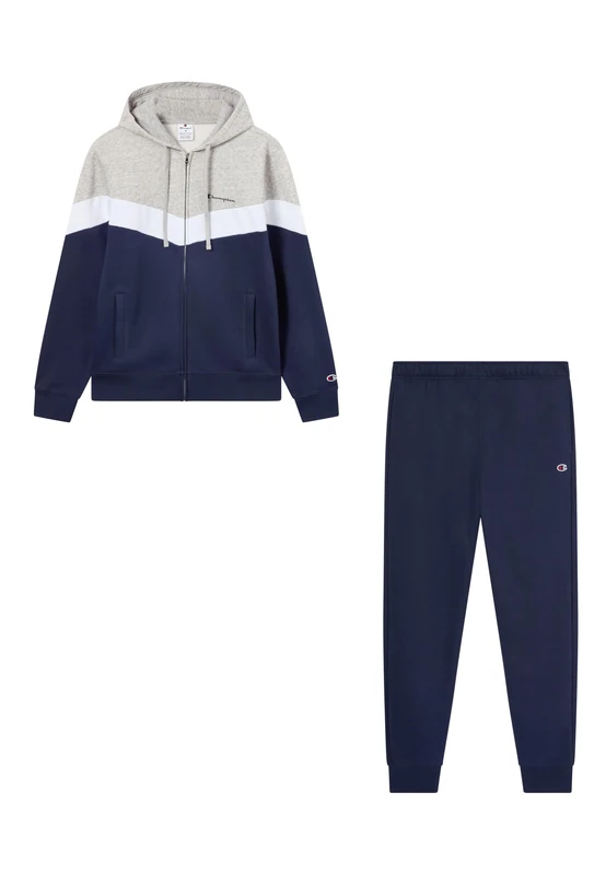 Champion Men’s Fleece Full Zip Sweatsuit, sport set, soft and warm fleece, contrast chest bands, with pockets logo