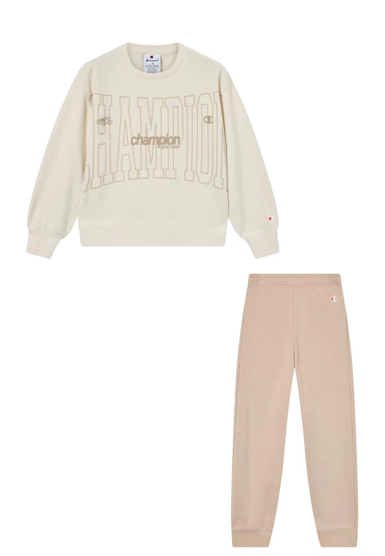 CHAMPION Girls' fleece tracksuit, set of sweatsuit and joggers with logo, elastic cuffs and ribbed hem