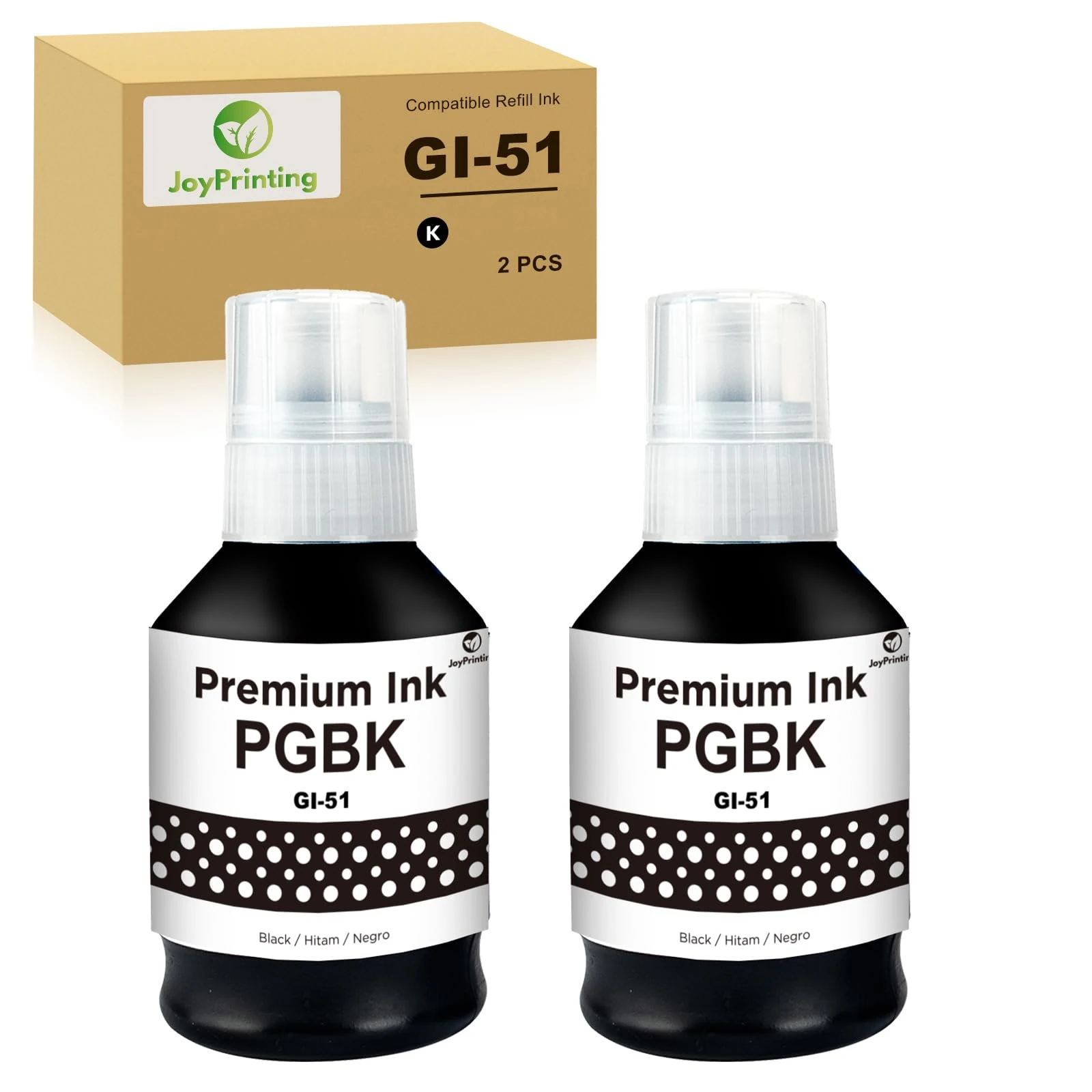 JoyPrinting GI-51 GI51 Ink Bottles Compatible with Canon Pixma GI51 GI-51 Ink Bottle Multipack for Canon PIXMA G1520 G1530 G2520 G2560 G2570 G3520 G3560 G3570 G3571 G3572 G4570 (2 Black)