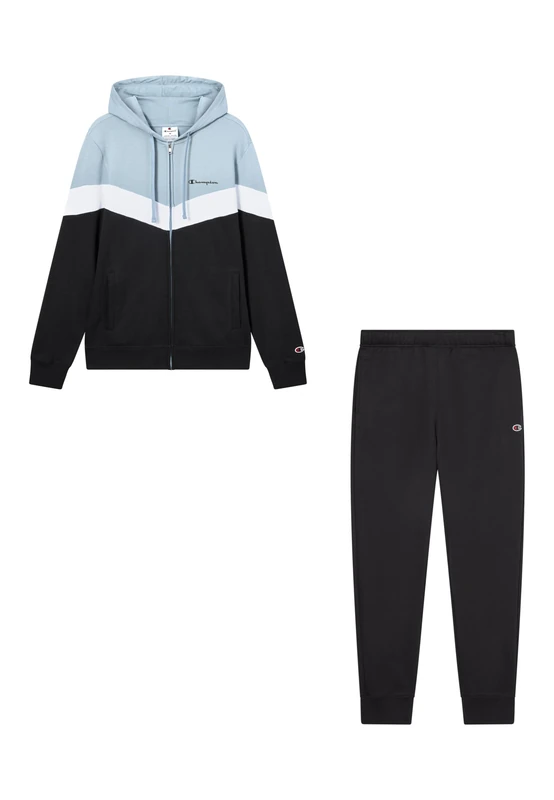 Champion Men’s Fleece Full Zip Sweatsuit, sport set, soft and warm fleece, contrast chest bands, with pockets logo