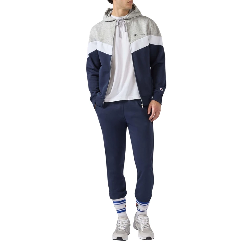 Champion Men’s Fleece Full Zip Sweatsuit, sport set, soft and warm fleece, contrast chest bands, with pockets logo