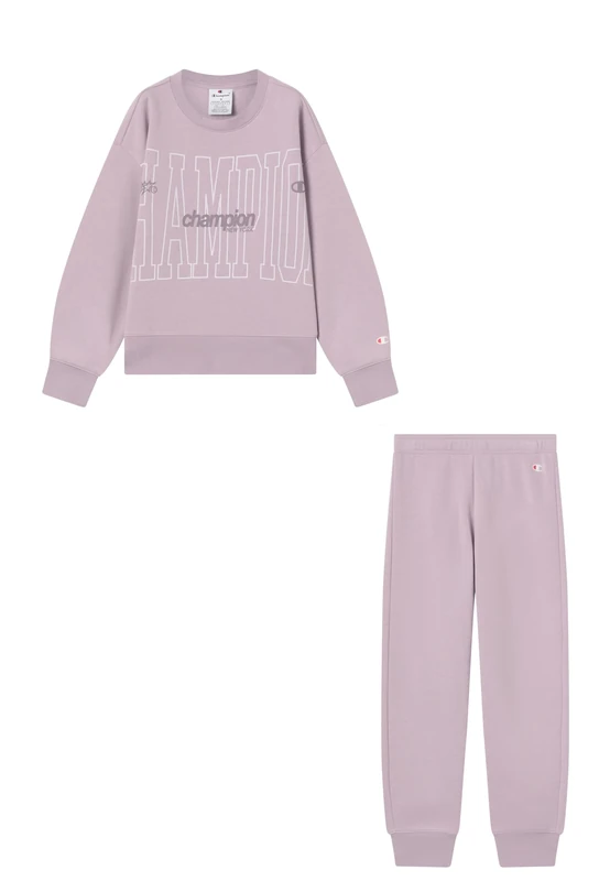 CHAMPION Girls' fleece tracksuit, set of sweatsuit and joggers with logo, elastic cuffs and ribbed hem
