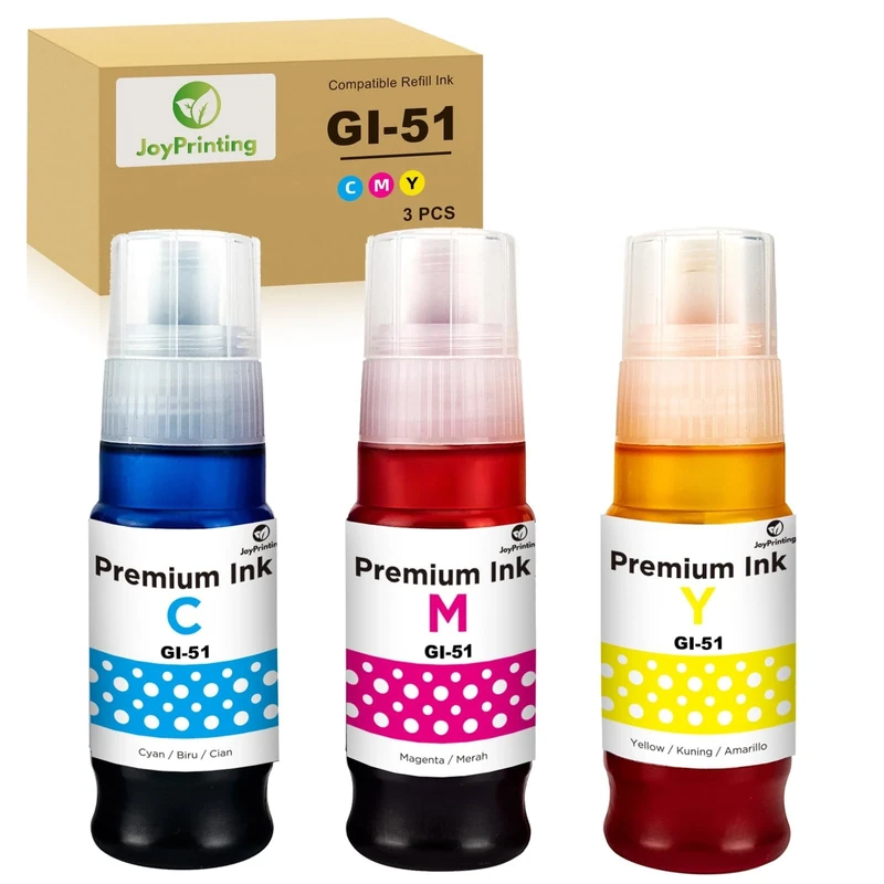JoyPrinting GI-51 GI51 Ink Bottles Compatible with Canon Pixma GI51 GI-51 Ink Bottle Multipack for Canon PIXMA G1520 G1530 G2520 G2560 G2570 G3520 G3560 G3570 G3571 G3572 G3590 G4570 (C/M/Y, 3-PK)