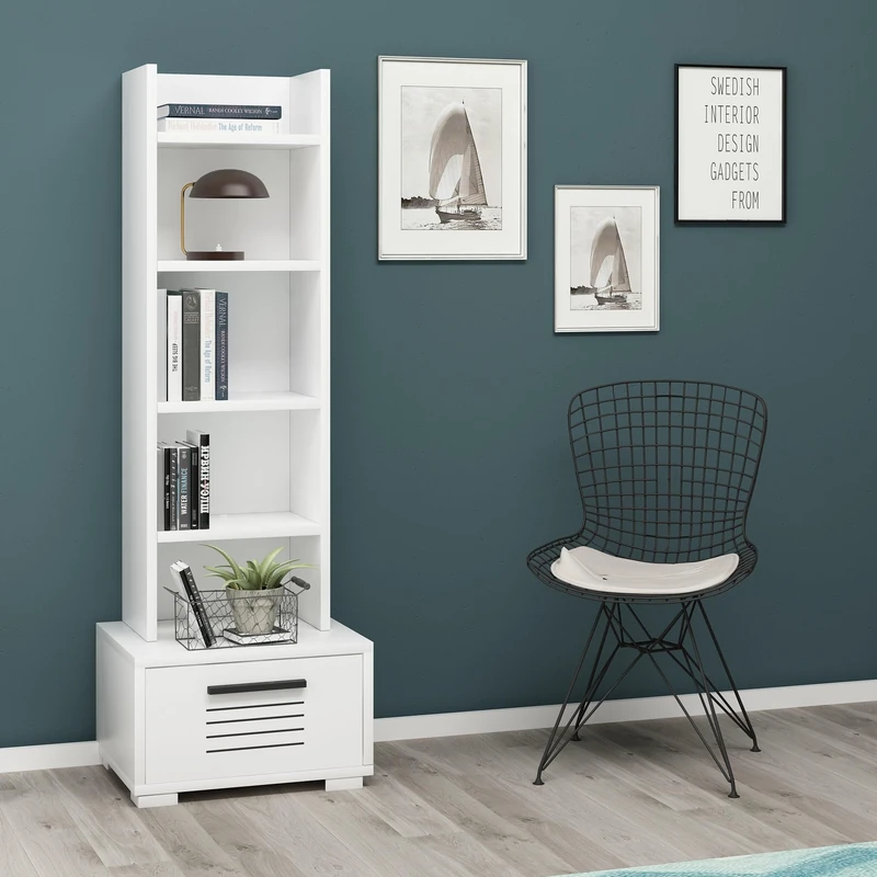 Hanah Home Modern White Bookshelf, 35 cm W x 152.2 cm H x 25.6 cm D, 100% Melamine Coated Particle Board, 18 mm Thick, Stylish Storage with Numerous Shelves - Image 1