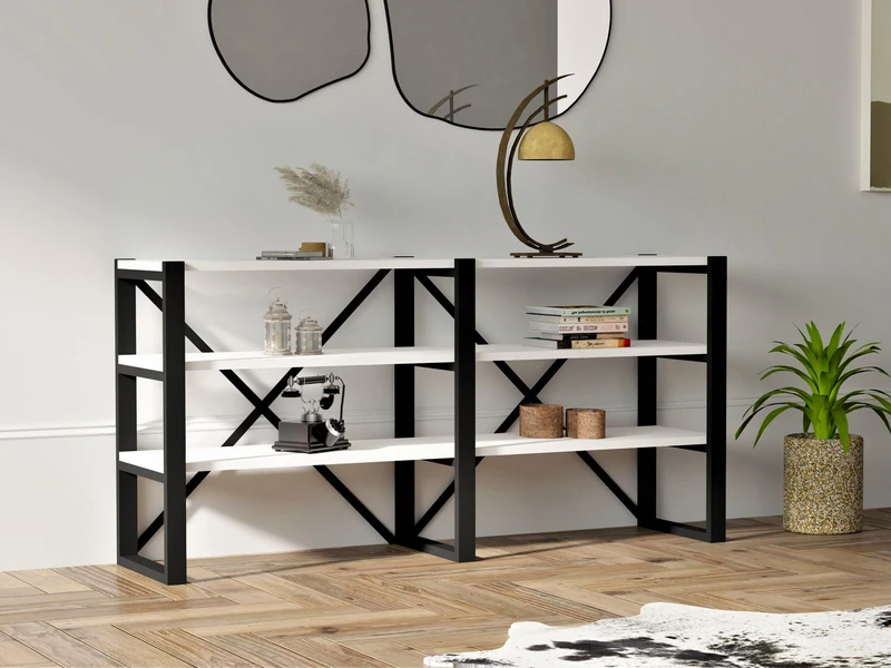 Hanah Home Stylish Wall-Mounted Bookshelf, White & Black, 133.2 cm, 100% Melamine Coated Particle Board, 18 mm Thick, Multiple Shelves for Extra Storage - Image 1