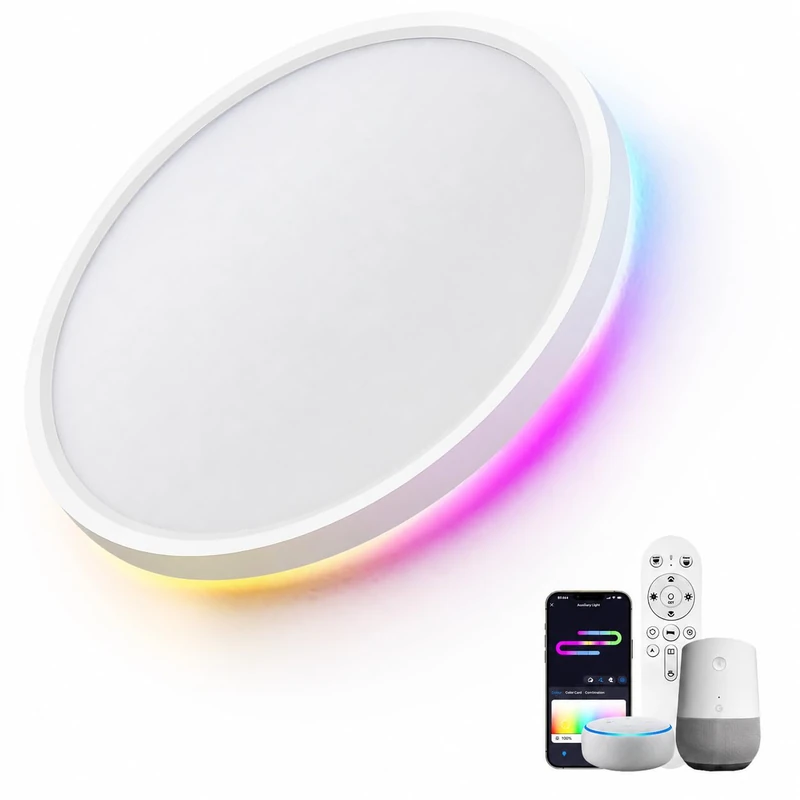LuminexDesigns LED Ceiling Light Dimmable Smart – 24W Flat Ceiling Lamp with RGB Backlight, WiFi App Remote Compatible with Alexa & Google Assistant for Living Room Bedroom Kitchen OVIA LA24
