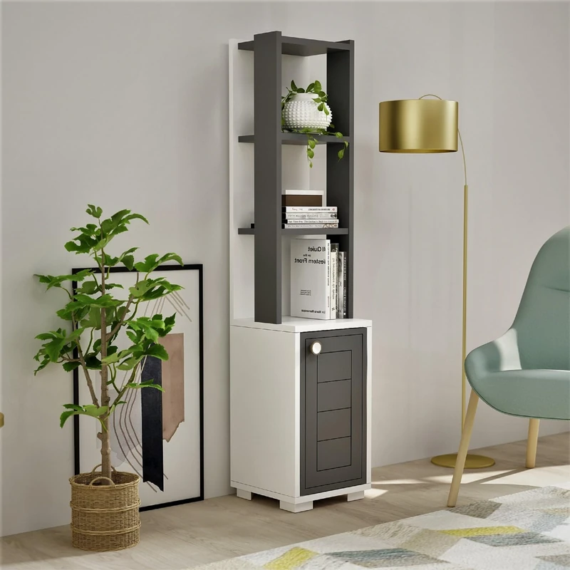 Stylish Bookshelf, White & Anthracite, 29.6 x 134.6 x 21.6 cm, 100% Melamine Coated Particle Board, 18 mm Thick, Perfect for Modern Home Decor & Storage
