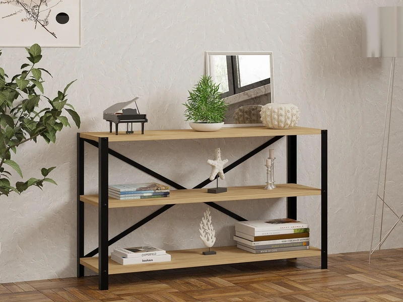 Hanah Home Industrial Bookshelf, Sapphire Colour, 103 x 60 x 29.5 cm, 100% Melamine Coated Particle Board, 18 mm Thickness, 100% Metal Frame, Stylish Storage Solution
